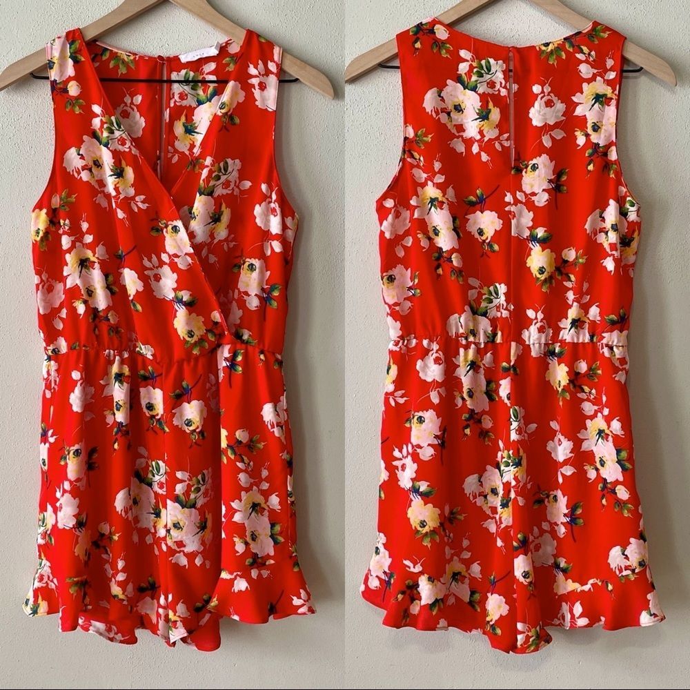 Lush Red & White Floral V-Neck Romper